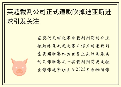 英超裁判公司正式道歉吹掉迪亚斯进球引发关注
